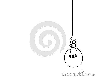 Electric light bulb continuous one line drawing, Vector minimalist linear lamp illustration Vector Illustration