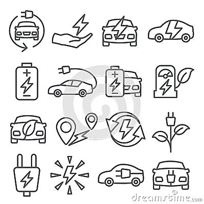 Electric line car icons on white background Vector Illustration