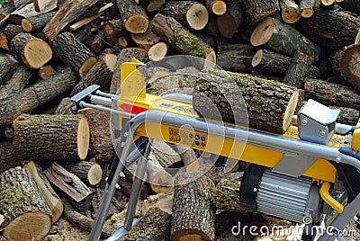 Electric log splitter Stock Photo