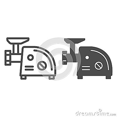 Electric meat grinder line and solid icon, Kitchen appliances concept, Meat mincer sign on white background, mincing Vector Illustration