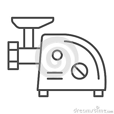Electric meat grinder thin line icon, Kitchen appliances concept, Meat mincer sign on white background, mincing machine Vector Illustration