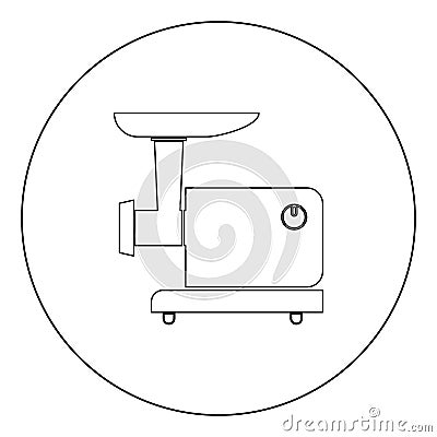 Electric meat mincer black icon in circle vector illustration isolated . Vector Illustration