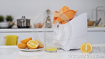 Mincer machine with citrus juicer in kitchen. White electric mincer machines for minced meat per minute, make sausages Stock Photo