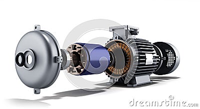 Electric motor in disassembled state 3d illustration on a white Cartoon Illustration