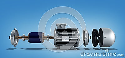 Electric motor in disassembled state 3d render Stock Photo