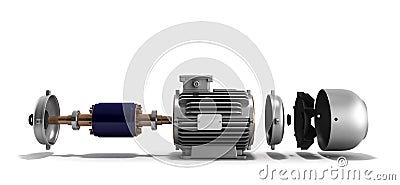 electric motor in disassembled state 3d render on a white background Stock Photo