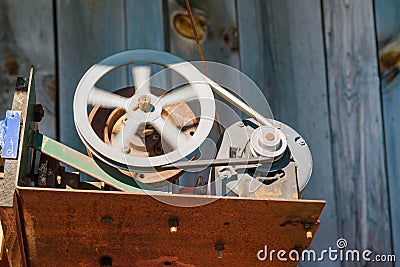 Electric Motor and Flywheel Stock Photo