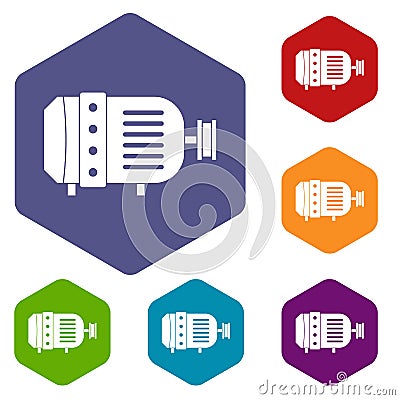 Electric motor icons set hexagon Vector Illustration