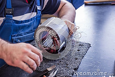 Electric motor production Stock Photo