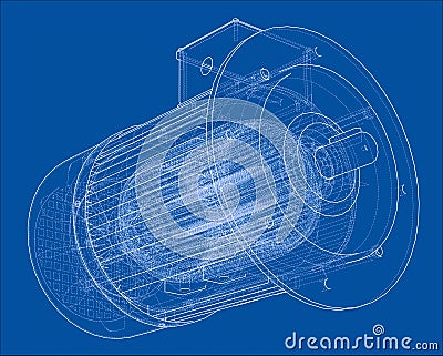 Electric motor sketch. 3d illustration Cartoon Illustration