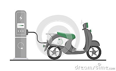 electric motorcycle charging environmentally friendly Cartoon Illustration