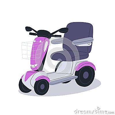 Electric motorized shopping cart, supermarket and store motor electro transport for people with disabilities. E-scooter Vector Illustration