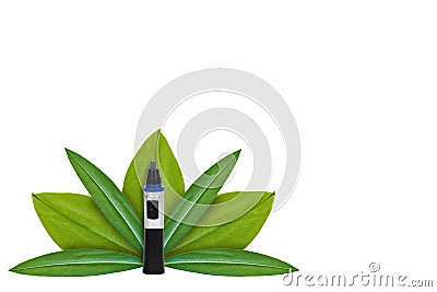 Electric nose trimmer on the background of green leaves. Isolated on white. concept of natural origin Stock Photo