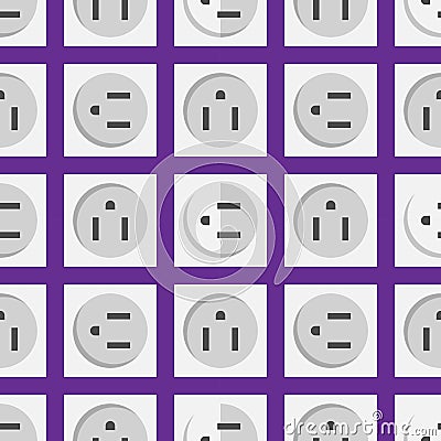 Electric outlet energy socket electrical plug european appliance interior vector seamless pattern. Vector Illustration