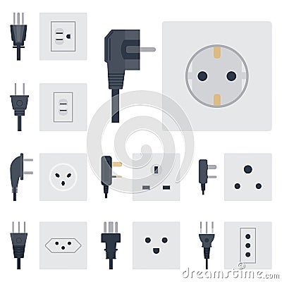 Electric outlet vector illustration energy socket electrical outlets plugs european appliance interior icon. Vector Illustration