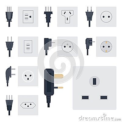 Electric outlet vector illustration energy socket electrical outlets plugs european appliance interior icon. Vector Illustration