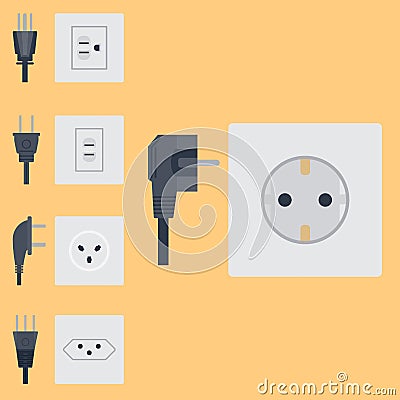 Electric outlet vector illustration energy socket electrical outlets plugs european appliance interior icon. Vector Illustration