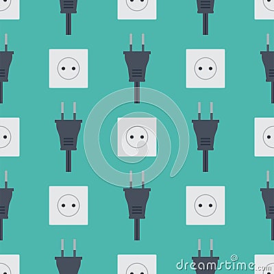 Electric outlet vector illustration energy socket electrical outlets plugs seamless pattern european appliance interior Vector Illustration