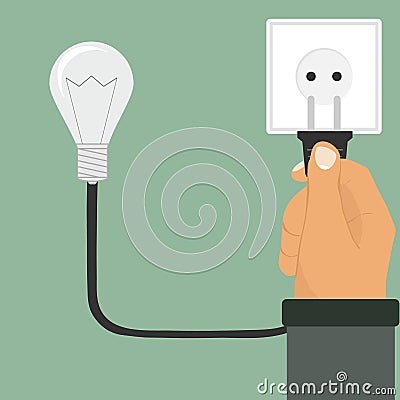 Electric plug in hand, hand includes a light bulb Vector Illustration