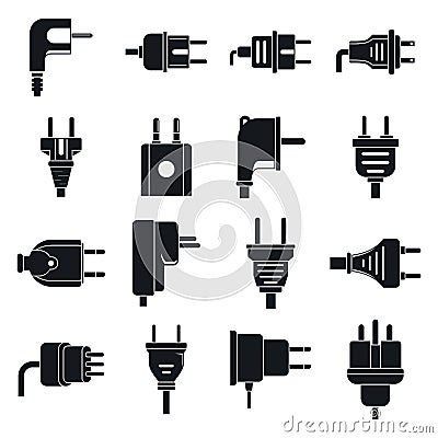 Electric plug icons set, simple style Vector Illustration