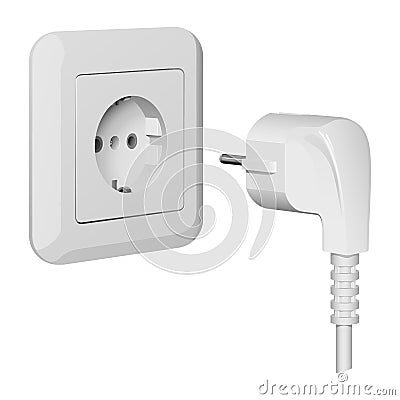 Electric plug and wall outlet, white plastic, vector illustration Vector Illustration