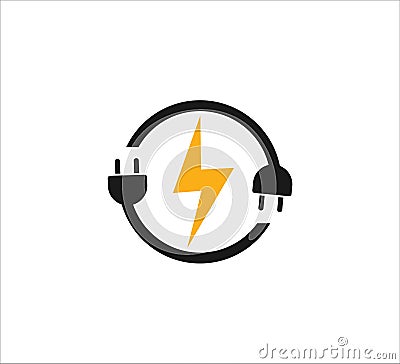 electric plugin in circle loop with electric symbol vector icon logo design for renewable electric power source Stock Photo