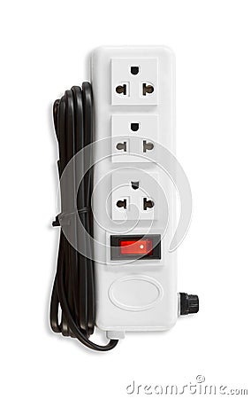 Electric plugs and a socket isolated on white background Stock Photo