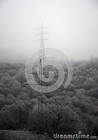 Electric poles in winter Stock Photo
