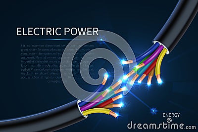 Electric power cables, energy electrical wires abstract industrial vector background Vector Illustration