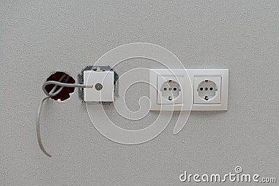 Electric power outlets, TV connection Stock Photo