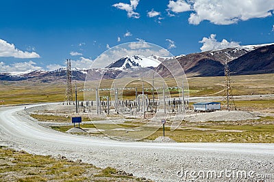 Electric power substation in Kyrgyzstan Stock Photo