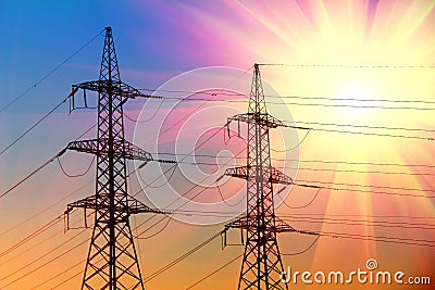 Electric power transmission towers Stock Photo