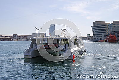 Electric powered tourist boat in Barcelona. Spain Editorial Stock Photo
