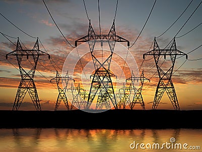 Electric powerlines Stock Photo