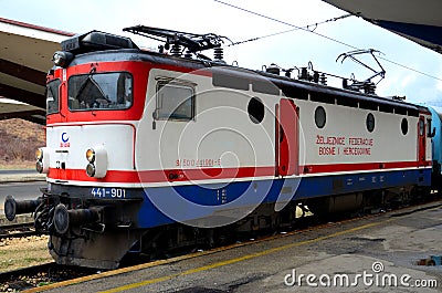 Electric rail locomotive of Bosnian Railways Sarajevo Station Bosnia Hercegovina Editorial Stock Photo