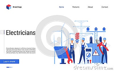 Electric repair service modern landing page with maintenance of electrical equipment Vector Illustration