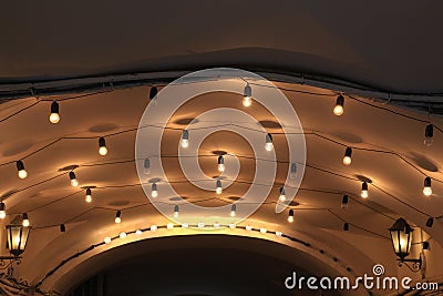 Electric retro lights under the ceiling Stock Photo