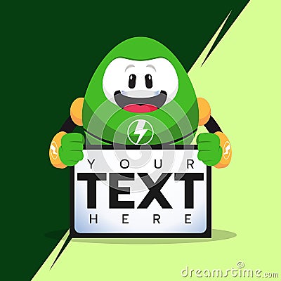 Electric Robot Mascot Holding Text Template. You Can Change The Text Vector Illustration