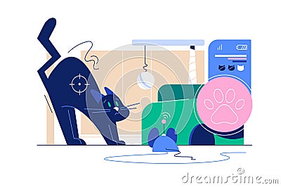 Electric robot Mouse hunts cat Vector Illustration