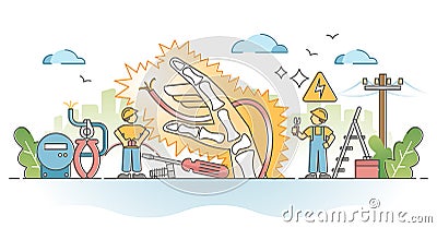 Electric safety and high voltage work health danger risk outline concept Vector Illustration