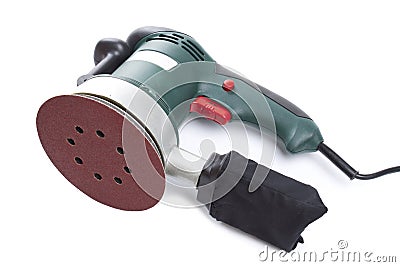 Electric sandpaper tool for home handyman use, isolated over . Stock Photo