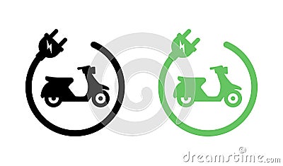 Motorcycle Scooter Icon Set. Electric Scooter Moped Green Silhouette Stock Photo