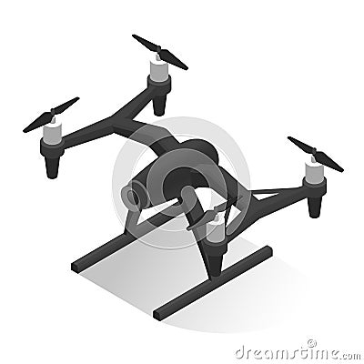 Electric security surveillance drone vector isometric illustration flying aerial robotic equipment Vector Illustration