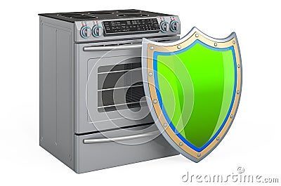 Electric slide-in convection range with shield, 3D rendering Stock Photo