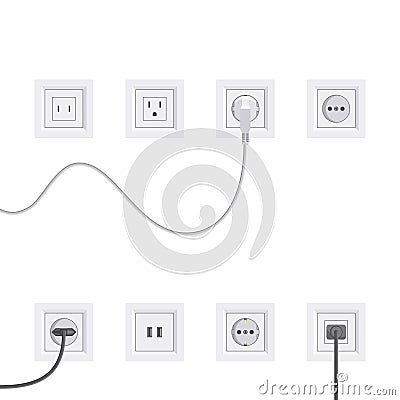 Electric sockets set in flat style, vector Vector Illustration