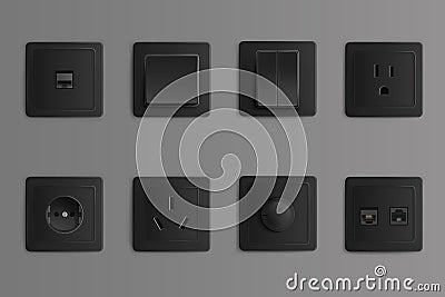 Electric sockets and switches on wall Vector Illustration