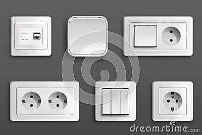 Electric sockets and switches on wall Stock Photo