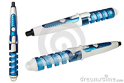 Electric spiral hair curlers in different angles isolated on a white background Stock Photo