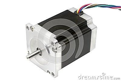 Electric stepper motor of CNC linear axis drive of 3D machine Stock Photo