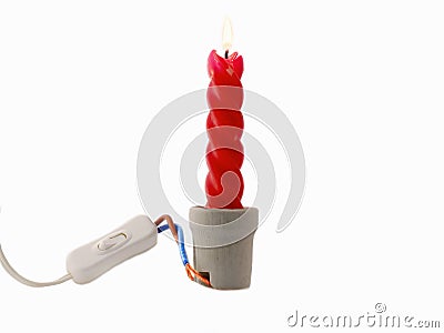 Electric switch and candle Stock Photo